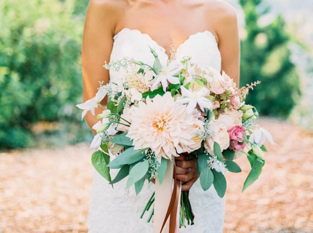 cafe au lait dahlia in wedding bouquet